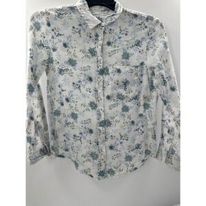 Sfera Basic Womens Blue Floral Paisley Button Down Shirt Long Sleeve Size Medium